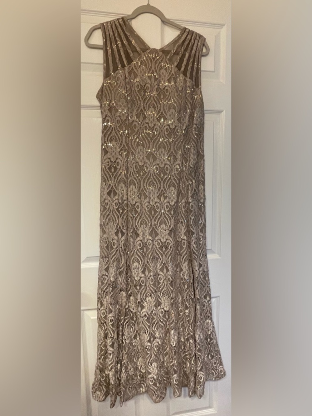 R&M Richards Metallic Taupe Sequin Evening Dress